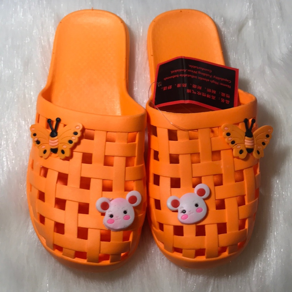 Girl summer slippers slip on sandals size 1 orange